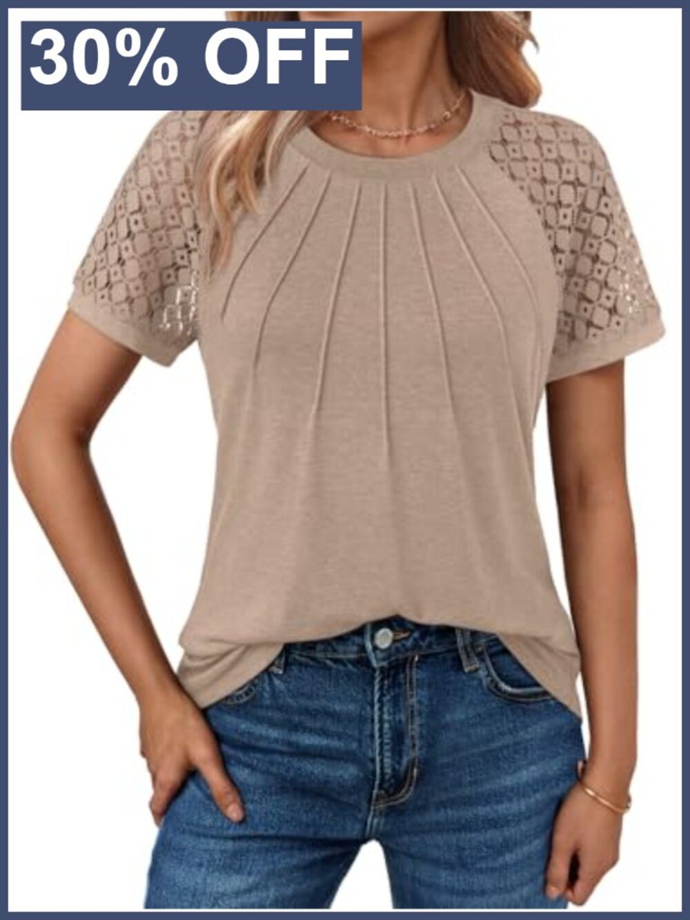 Lace Short Sleeve Crew Neck T-Shirt Business Casual Work Top